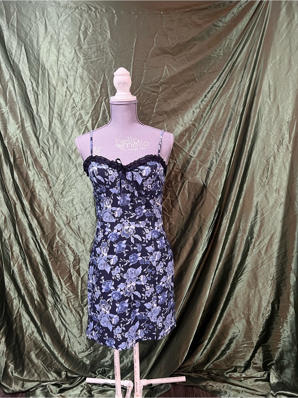 Trixxi Navy Slip Dress with Blue Floral Print and Lace